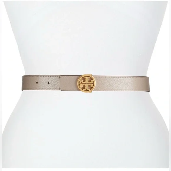 Tory Burch 1" wide Reversible Double T Belt Blue Beige Cloud Blue Longan Gold - Picture 4 of 9